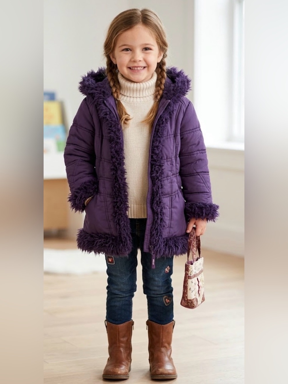 Big Chill girls' padded jacket with hood, purple, size 5-6